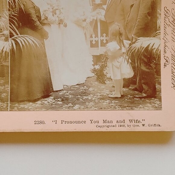 ANTIQUE Stereograph Card Victorian Wedding " I Pronounce You Man and Wife" - Picture 2 of 5